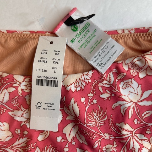 NWT J.Crew Bikini Bottom Women Medium Pink Curved Waist Floral Cheeky Size L - Picture 3 of 8